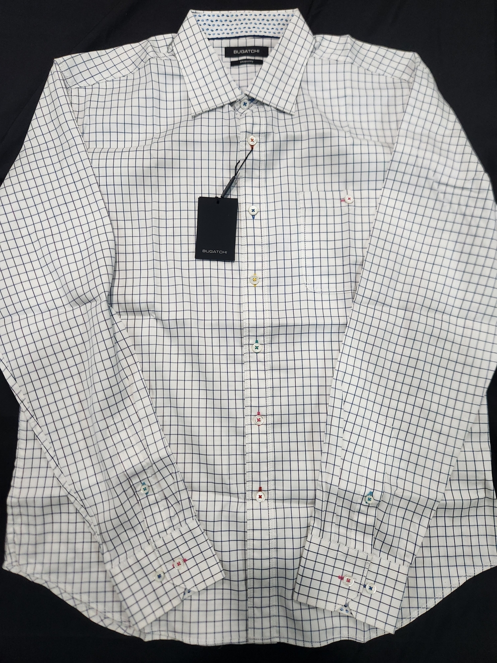 Bugatchi Men's White Windowpane Check Dress Shirt
